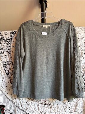 Cactus + Pearl 🌵 Olive Green Lace-Trim Crewneck Sweater NWT Size XL